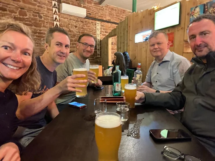 The riders for the coast to coast cycle enjoying a pint or two.