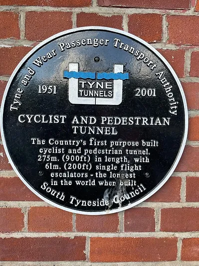 Cyclist and pedestrian tunnel plaque near the Tyne