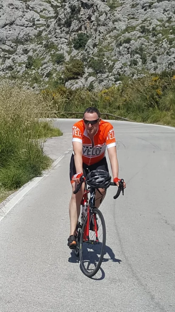 Jeff, climbing one of the most famous ascents in the tour de Mallorca, Sa Calobra
