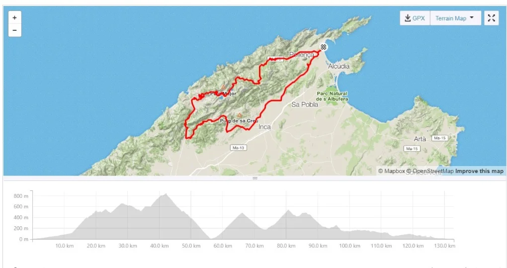 Tour de Mallorca day two route map for NMV.