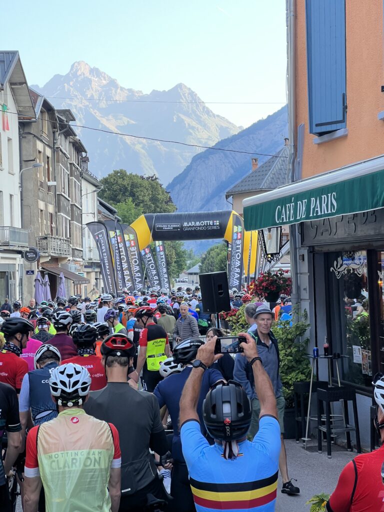 Waiting at the start of the Marmotte ride 2023.