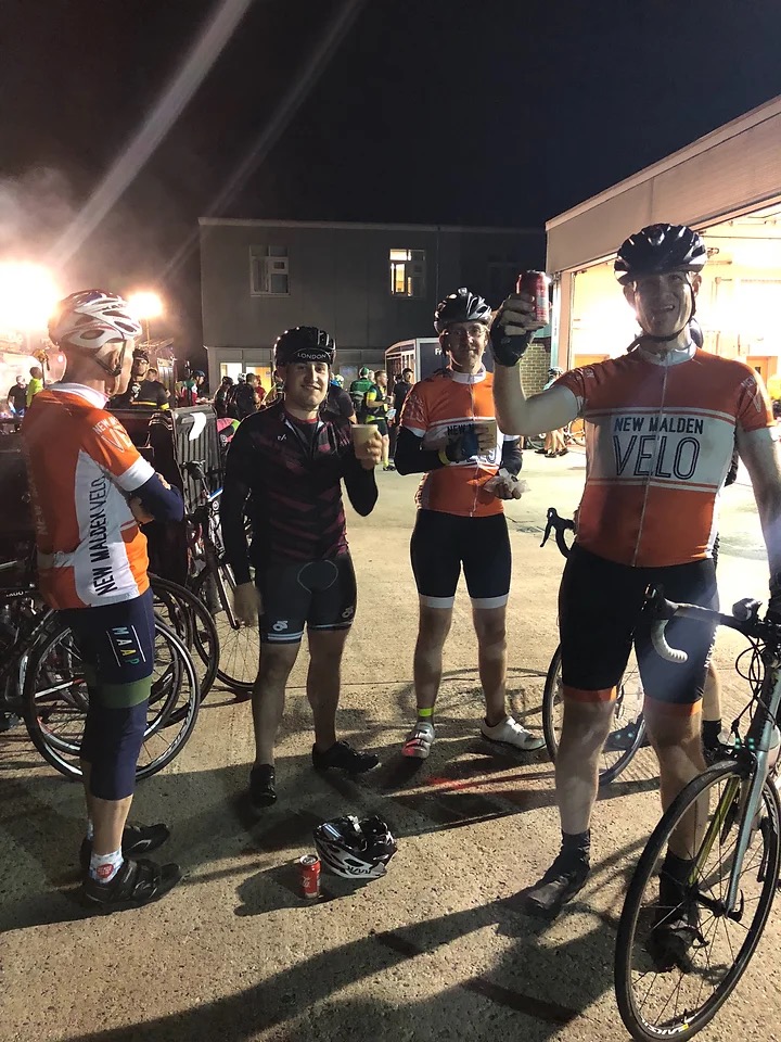 NMV riders taking a break at Sudbury fire station, around the halfway mark of the Dunwich Dynamo