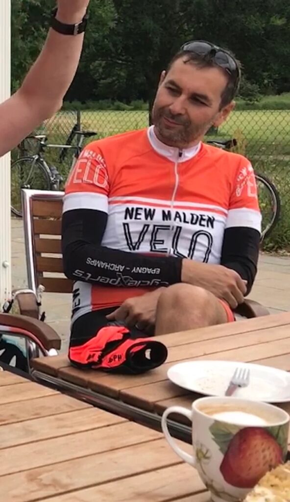 Luca, club treasurer, enjoying the cafe stop on the Walton intro ride. Featuring on the meet the team post.