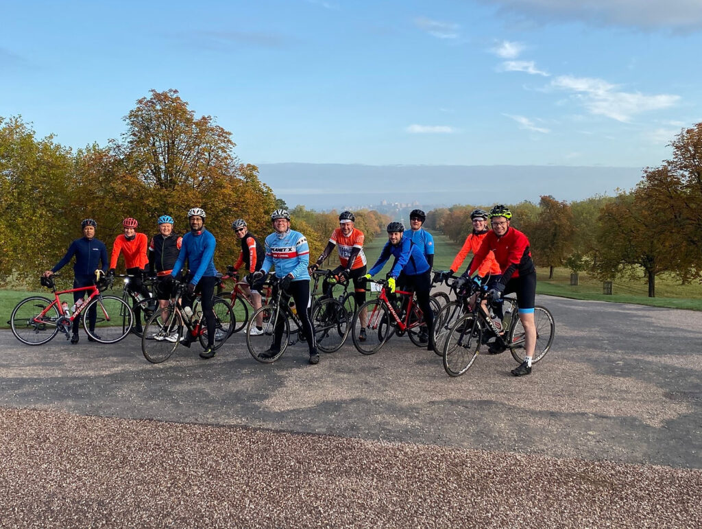 NMV ride to Windsor, riders pictured at the end of the long walk leading to Windsor castle.