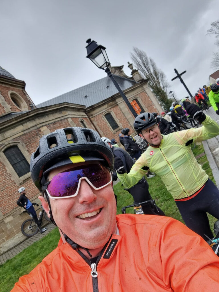 Dickie and Dave at the top of the Muur van Geraardsbergen in Flanders