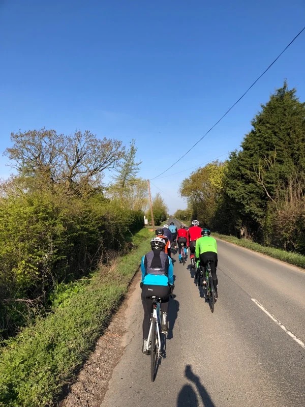 NMV members riding in tight formation in Surrey Hils